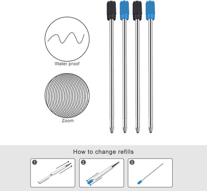 Ballpoint Pen Refills Pack of 20, Smooth Writing 2.75 Inch and 1.0 mm Medium Point Metal Refill, Replaceable Ink Pen Refill for Diamond Crystal Stylus Pens and Ballpoint Pens (Black and Blue)