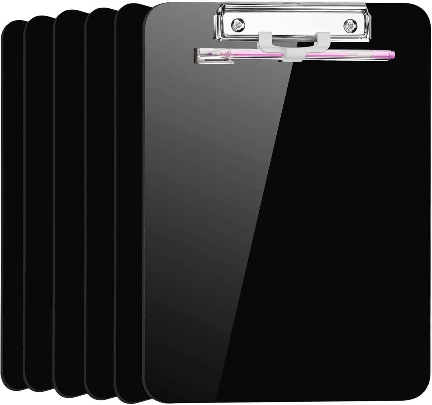 SFLHHDM 1 Pcs Clear Glitter Clipboards, Plastic Clipboard with Pen Holder, Size 8.85 x 12.4 in Shiny Clipboards with Low Profile Clip, Cute Hanging Clipboard for Office School Sparkly Clip Board-Pink