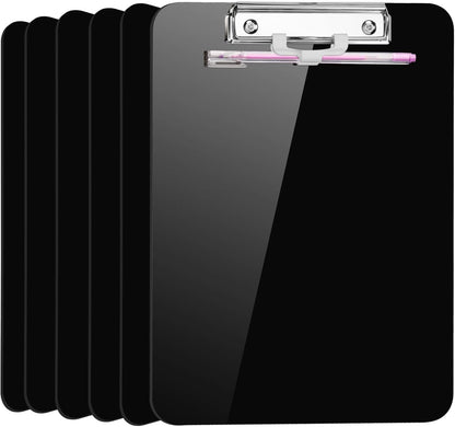 SFLHHDM 1 Pcs Clear Glitter Clipboards, Plastic Clipboard with Pen Holder, Size 8.85 x 12.4 in Shiny Clipboards with Low Profile Clip, Cute Hanging Clipboard for Office School Sparkly Clip Board-Pink