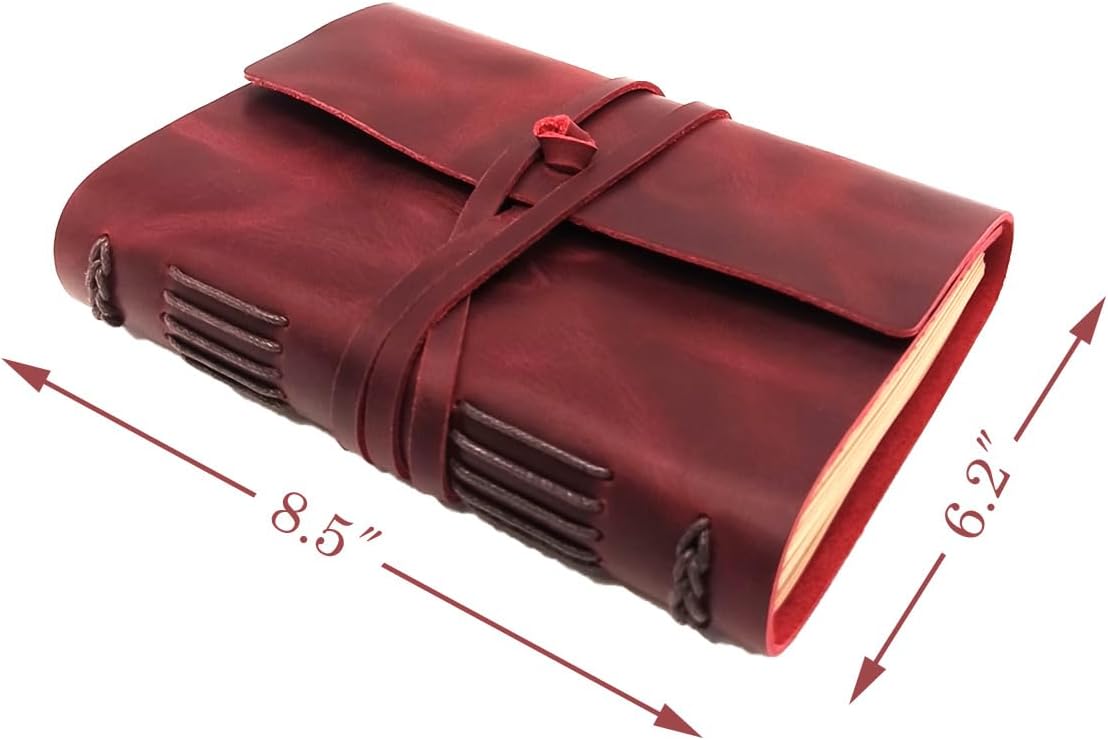 Leather Journal Writing Notebook - Genuine Leather Bound Daily Notepad for Men & Women Lined Paper 240 Kraft Pages, Handmade, Rustic Brown, 5 x 7 in