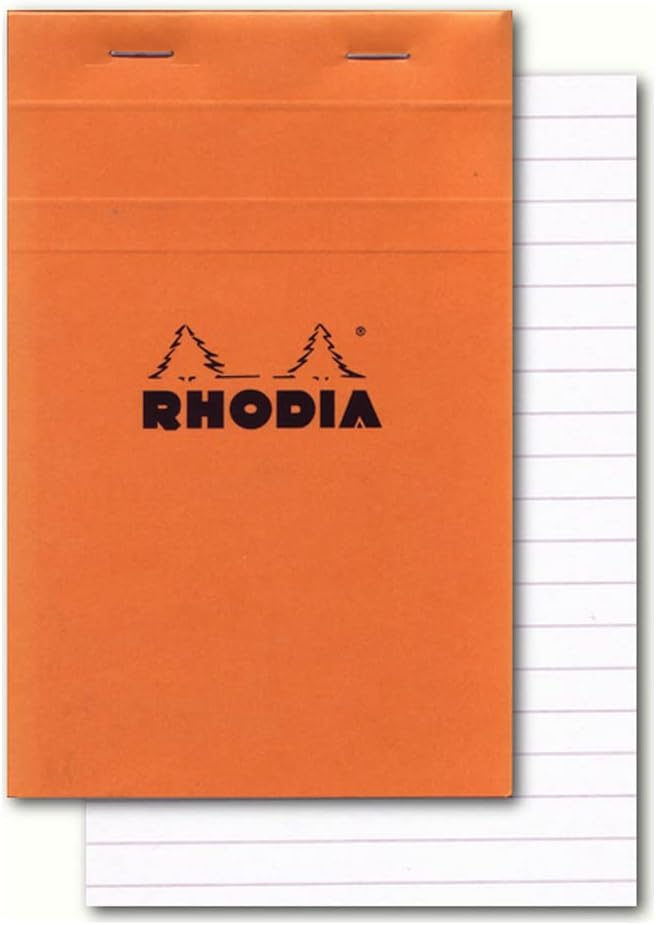 Rhodia Head Stapled Pad No16 A5, Ruled + Margin, 148x210mm-Black