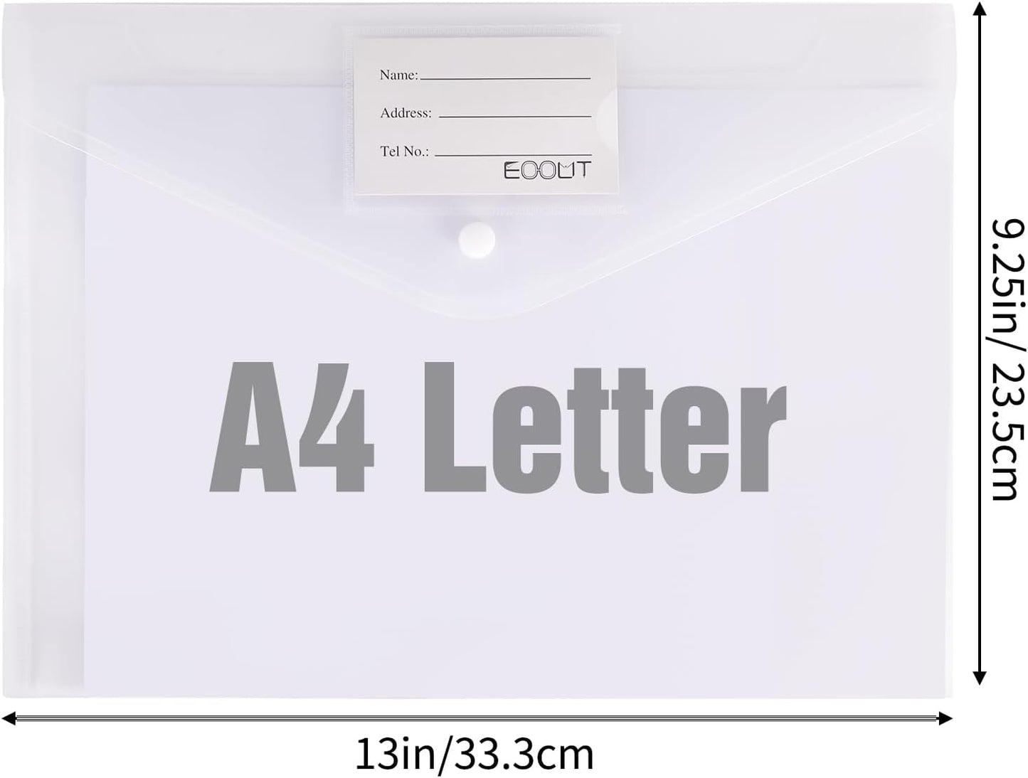 EOOUT 50pcs Plastic Envelopes with Button Snap Closure, Clear Poly Folders for Documents, Waterproof Plastic File Folder, Letter Size, A4 Size, for School and Office Supplies