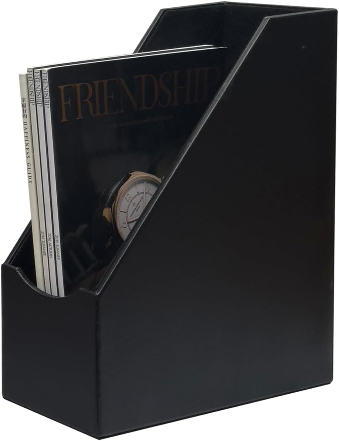 UnionBasic Magazine File Holder, Leatherette Desktop Document Organizer, Home Office Paper Holder File Storage Literature Sorter, Grey