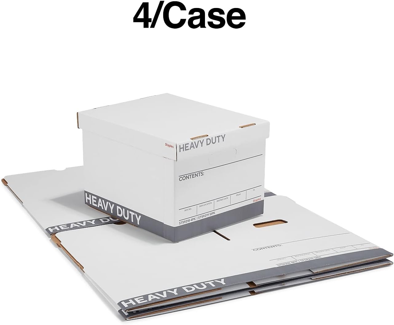 STAPLES Storage & Filing Box, Medium-Duty with Handles & Removeable Lid, Letter Size Documents, Stackable, 12-Pack, White/Gray