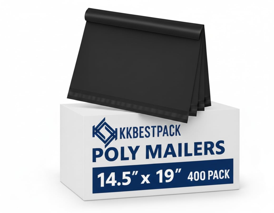 KKBESTPACK 100 Pcs 12x15.5 Poly Mailer Envelopes Shipping Bags Self Adhesive Waterproof Bags (Black), 12 x 15.5