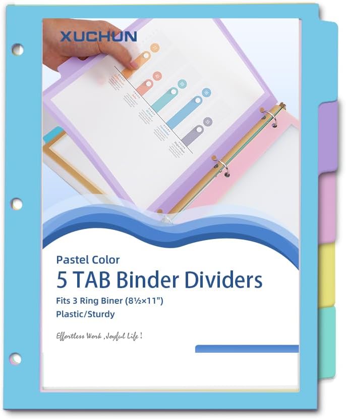 16Pcs/2 Set 8 Tab Dividers, Clear Plastic Binder Dividers with Tabs, for 3 Ring Binder, Letter Size, Multicolor