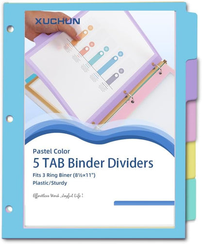 16Pcs/2 Set 8 Tab Dividers, Clear Plastic Binder Dividers with Tabs, for 3 Ring Binder, Letter Size, Multicolor