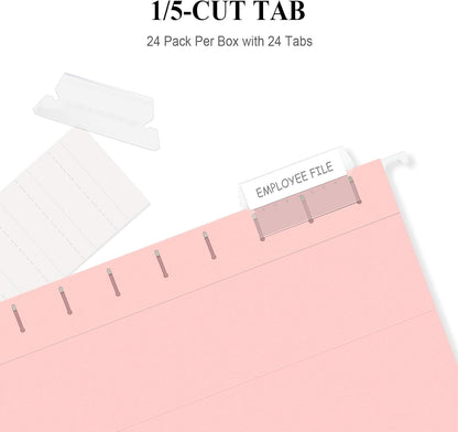 ViVin Hanging File Folders, 1/5-Cut Adjustable Tabs with 24 Per Box, 24 Pack Letter Size Hanging File Folders, Designed for Office Home School Filing Cabinet(Assorted)