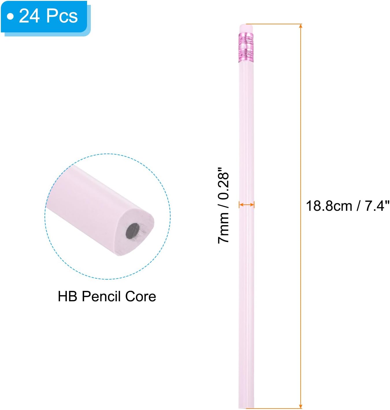 PATIKIL Round Pencils, 24 Pcs Triangle HB Graphite Pencil Wooden Pencils with Eraser for Classroom Office Writing Drawing Supplies, White