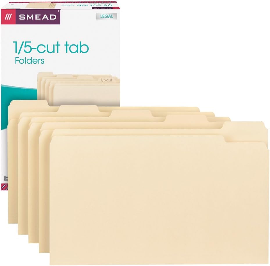 Smead File Folder, 1/3-Cut Tab, Assorted Positions, Legal Size, Manila, 100 per Box (15330)