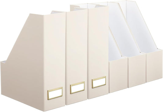 Feifeiya Magazine File Holder Set of 6 Stylish Sturdy Cardboard File Boxes Desk Organizer Beautiful Magazine Holder Rack with Gold Label Holder for Home Office Desktop Bookshelf Classroom(Sage Green)