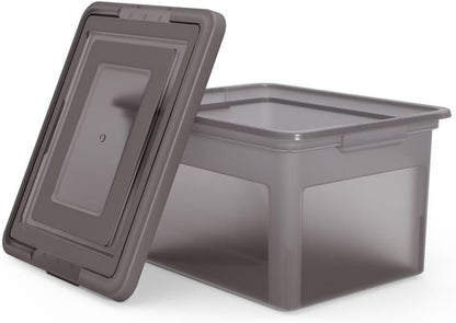 STAPLES Plastic File Box with Snap Lid, Letter/Legal Size, Clear, 4/Carton