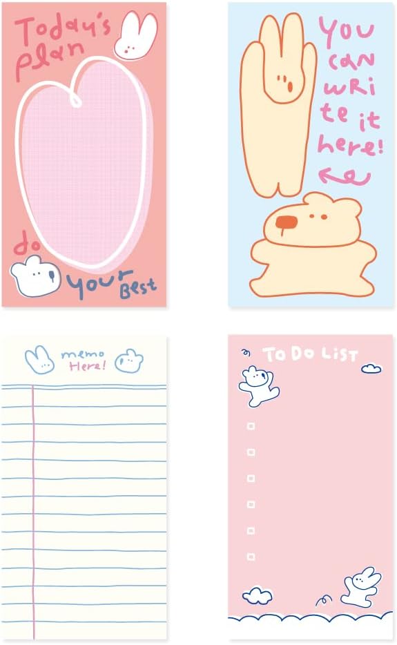 Monolike Memopad Memories design B SET - 4 Packs, 4 Different Designs, 100 Sheets Per Pad, Total 400 Sheets, Note pads, Writing pads, 3.15 x 4.17 Inches