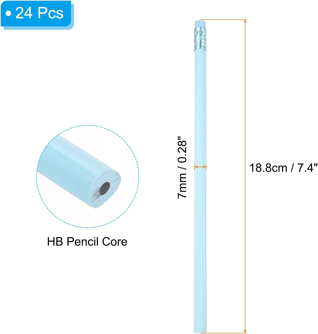 PATIKIL Round Pencils, 24 Pcs Triangle HB Graphite Pencil Wooden Pencils with Eraser for Classroom Office Writing Drawing Supplies, White