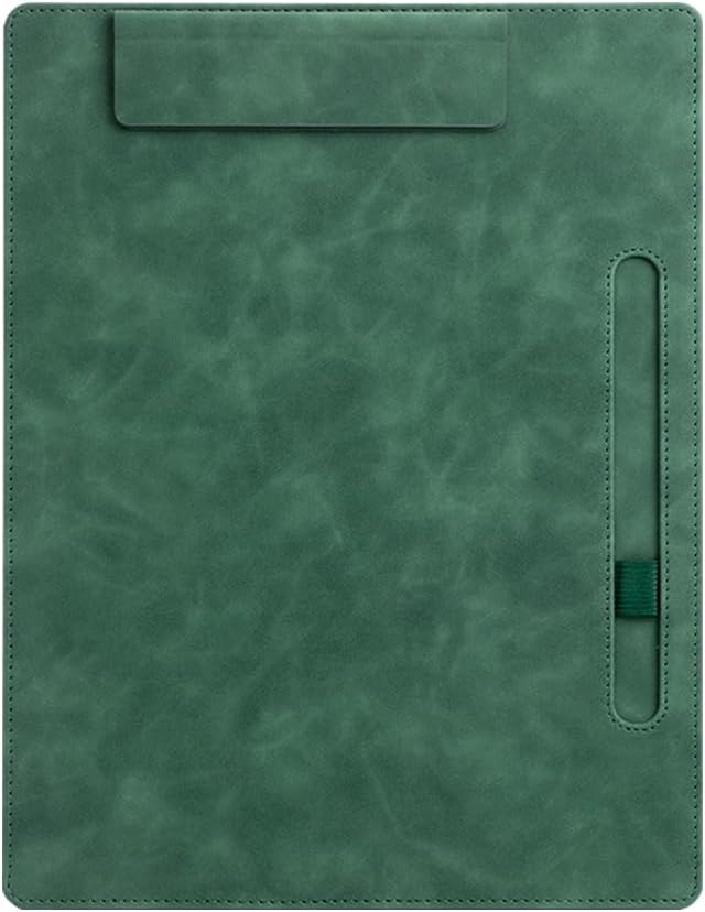 A4 Leather Clipboard Folder, Binder clipboard A4 Clip File, Leather Portfolio for Men and Women, Business Portfolio Binder, with 1 Pen Holder & Document Sleeve, Notepad Clipboard (Green)
