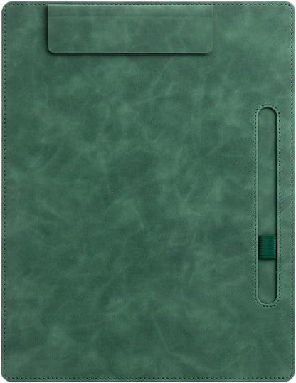 A4 Leather Clipboard Folder, Binder clipboard A4 Clip File, Leather Portfolio for Men and Women, Business Portfolio Binder, with 1 Pen Holder & Document Sleeve, Notepad Clipboard (Green)