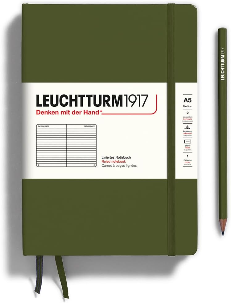 LEUCHTTURM1917 - Notebook Hardcover Medium A5-251 Numbered Pages for Writing and Journaling (Navy, Ruled)
