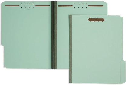 Blue Summit Pressboard File Folders, 2 inch Expansion Pressboard Folders Letter Size, Pressboard Folders with Fasteners, Gray/Green – 25 Pack