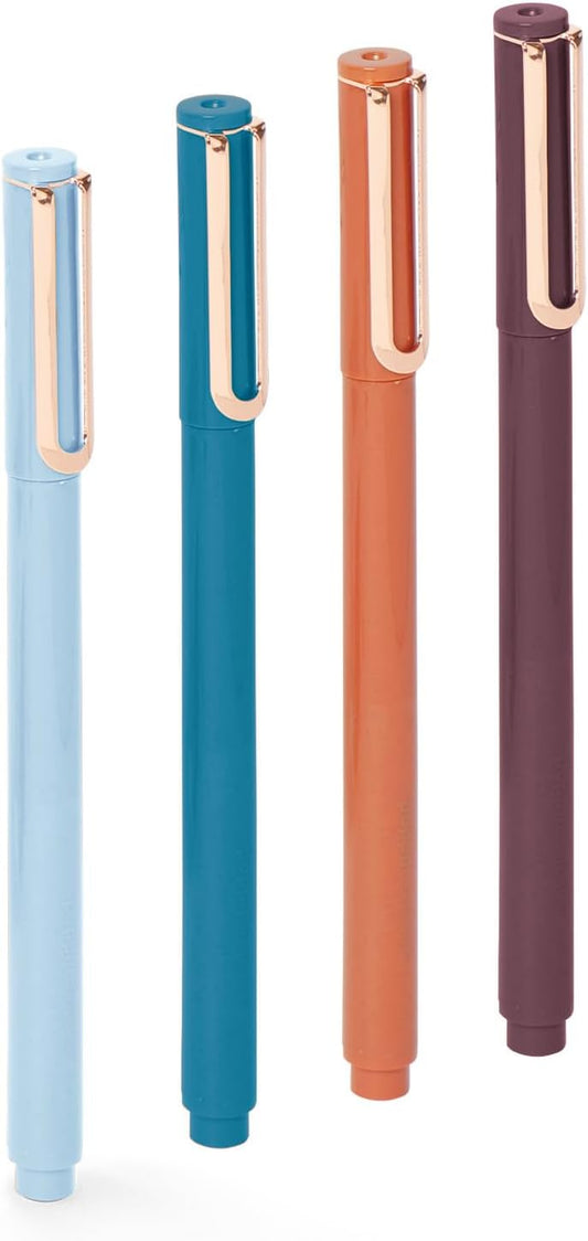 Poppin Fineliner Felt Tip Pens, Smooth Flow, Long Lasting Black Ink, Fine Point Tip, Ideal for Writing, Journaling, Sketching, Assorted Colors, Set of 4 (Assorted Velvet)