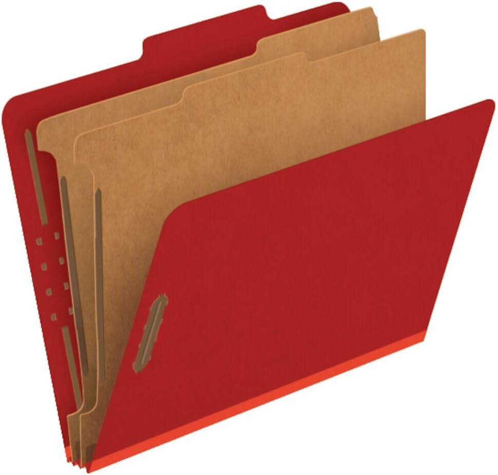 Pendaflex Classification Folders, Standard, 2 Dividers, Embedded Fasteners, 2/5 Cut Tab, Bright Red, Letter Size, 10/BX (24131P)