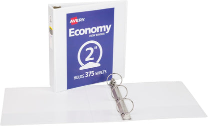 Avery Standard View 3 Ring Binders, 1.5" Round Rings, 275-Sheet Capacity, 2.1 Inch Wide Spine, White Binders, Ideal for Lightweight Organization and Occasional Referencing (12-Pack of 05726)