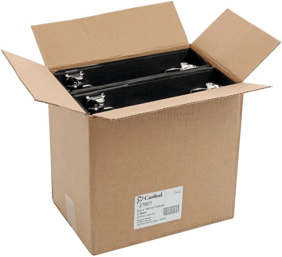 Cardinal Performer 3-Ring Binders, 2", Non-Locking Slant-D Rings, 540-Sheet Capacity, ClearVue Presentation, Non-stick, PVC-Free, Black, 4-Pack (27501)