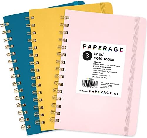 PAPERAGE Lined Spiral Journal Notebook, (Black), 160 Pages, Hardcover Journal for Women & Men, Medium 5.5 in x 8 in - 100 GSM, Thick Paper, Spiral Notebook for Work, School & Journaling
