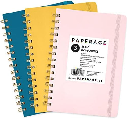 PAPERAGE Lined Spiral Journal Notebook, (Black), 160 Pages, Hardcover Journal for Women & Men, Medium 5.5 in x 8 in - 100 GSM, Thick Paper, Spiral Notebook for Work, School & Journaling