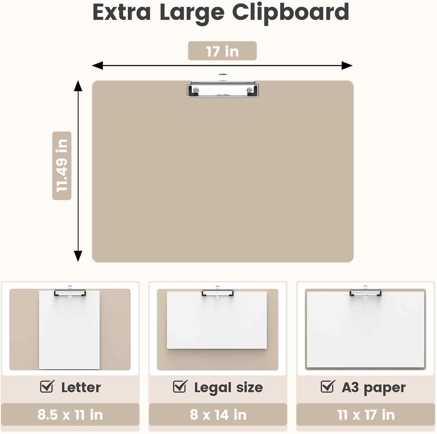 Extra Large 11x17 Clipboards, Plastic Black Drawing Boards, Horizontal Clip Board, Landscape Layout. Suitable for Watercolor, Sketching, Painting. Art & Drafting Supply