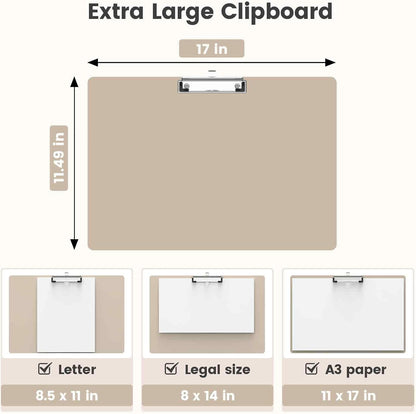 Extra Large 11x17 Clipboards, Plastic Black Drawing Boards, Horizontal Clip Board, Landscape Layout. Suitable for Watercolor, Sketching, Painting. Art & Drafting Supply