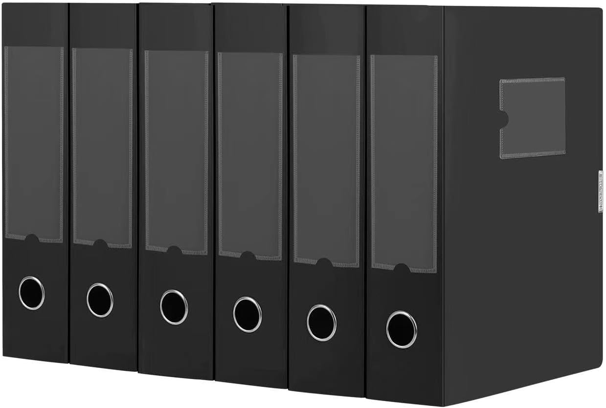 HUA JIE A4 Storage File Boxes Plastic Archives Cases with Lid, File Folder Organizer Document Filing Box for office,31×7.5×23.5 cm, Black(Pack of 4)