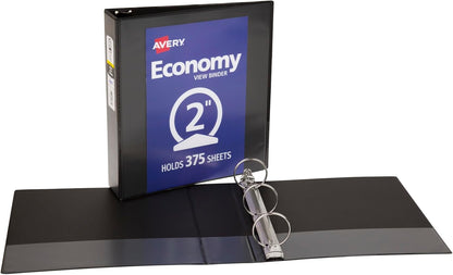 Avery Standard View 3 Ring Binder, 2" Round Rings, 375-Sheet Capacity, 2.8 Inch Wide Spine, 1 Black Binder, Ideal for Lightweight Organization and Occasional Referencing (05781)
