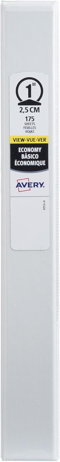 Avery Standard View 3 Ring Binder, 1" Round Rings, 175-Sheet Capacity, 1.4 Inch Wide Spine, 1 White Binder, Ideal for Lightweight Organization and Occasional Referencing (05760)