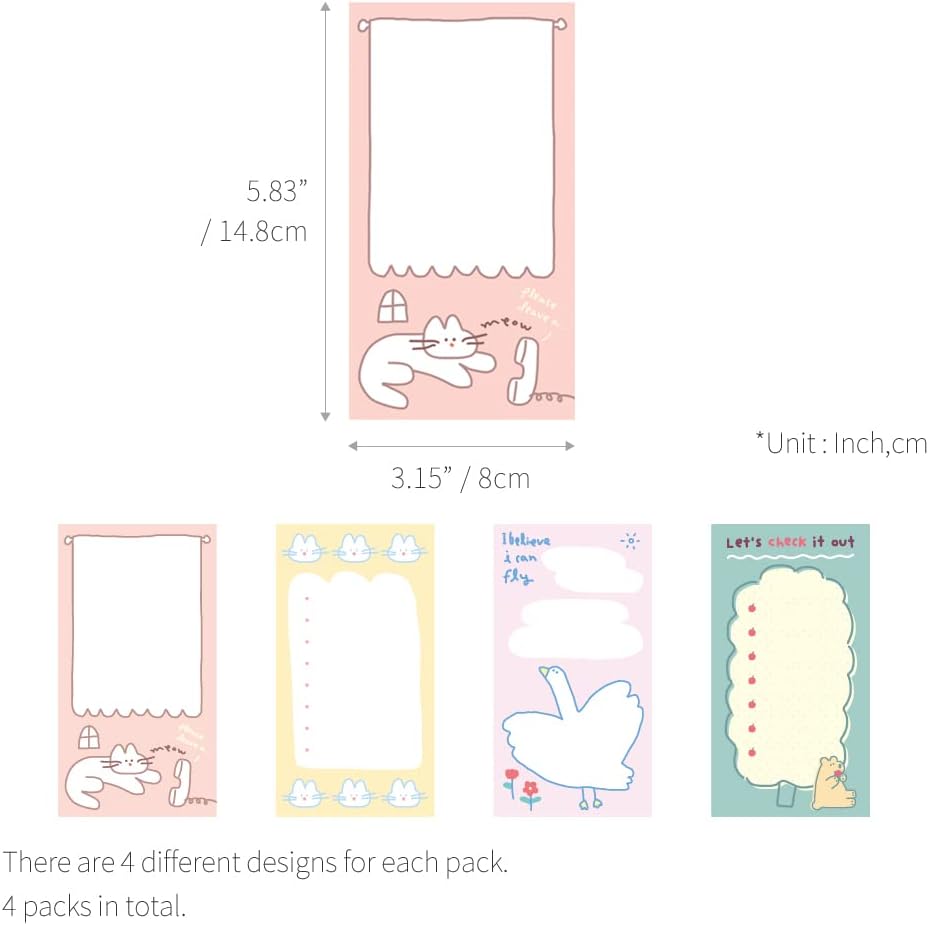 Monolike Memopad Memories design B SET - 4 Packs, 4 Different Designs, 100 Sheets Per Pad, Total 400 Sheets, Note pads, Writing pads, 3.15 x 4.17 Inches