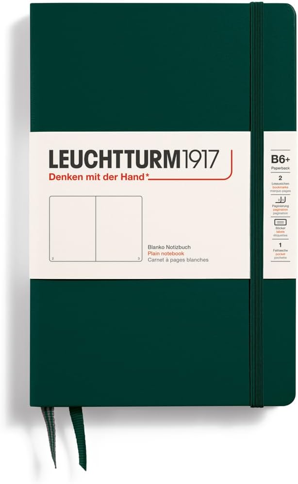LEUCHTTURM1917 - Notebook Hardcover Paperback B6+ - 219 Numbered Pages for Writing and Journaling (Stone Blue, Ruled)