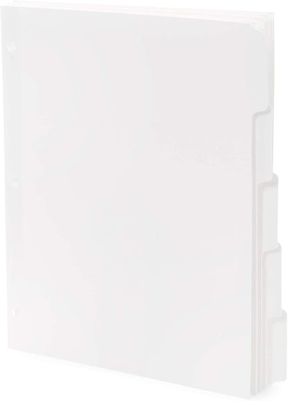 Blue Summit 3 Ring Binder Dividers with Tabs, Reinforced Edge, 1/5 Cut, Letter Size, 5 Tab Dividers for 3 Ring Binder Bulk, White, 20 Sets, 100 Pack