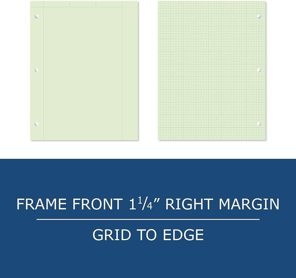 ROARING SPRING Graph Ruled Engineering Pad, Engineering Graph Paper Pad, 5x5 Enclosed Grid, 8.5" x 11", 100 Sheets, 3 Hole Punched, Buff Tinted Sheets, Made in USA