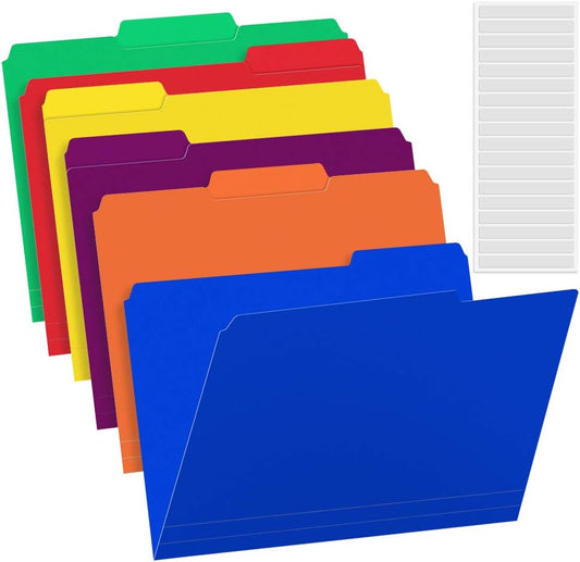 36 Pack Plastic File Folders Colored with Sticky Labels, Sooez Heavy Duty Letter Size Colored File Folders with Erasable 1/3-Cut Tab, Stronger Than Manila File Folder, Perfect for File Organization
