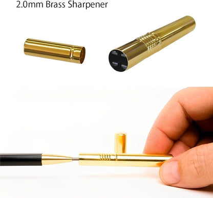 WN03 Wooden Mechanical Pencil Set, 2.0mm Extra Bold, Thick Barrel, Incense Cedar Dark Red Pencil with Lead Refills (HB, B), Eraser Refills, and Brass Sharpener for Writing, Sketching, Drawing