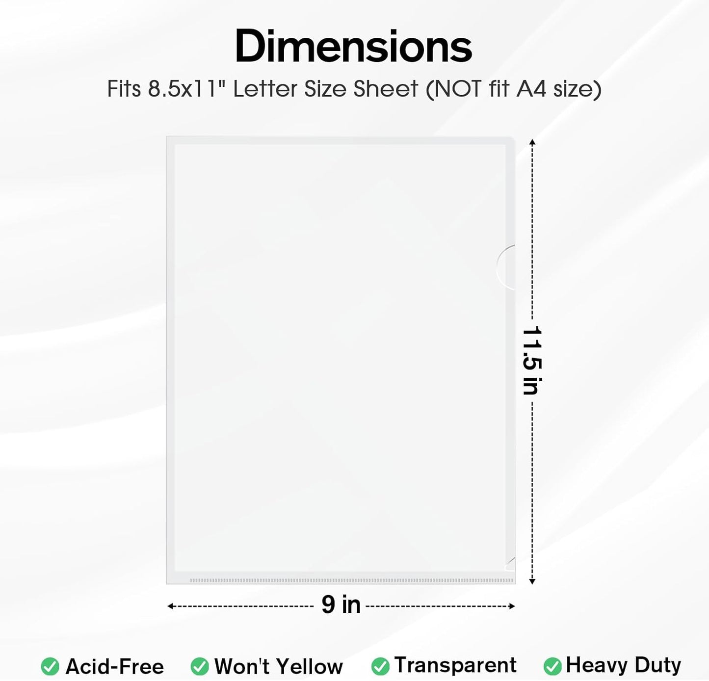 KTRIO Clear Folders Sleeves Plastic Documents Project Pockets 12 Pack, Fits Letter Size 8.5x11 Paper, L-Shaped File Jackets, Acid-Free Poly Plastic, Transparent
