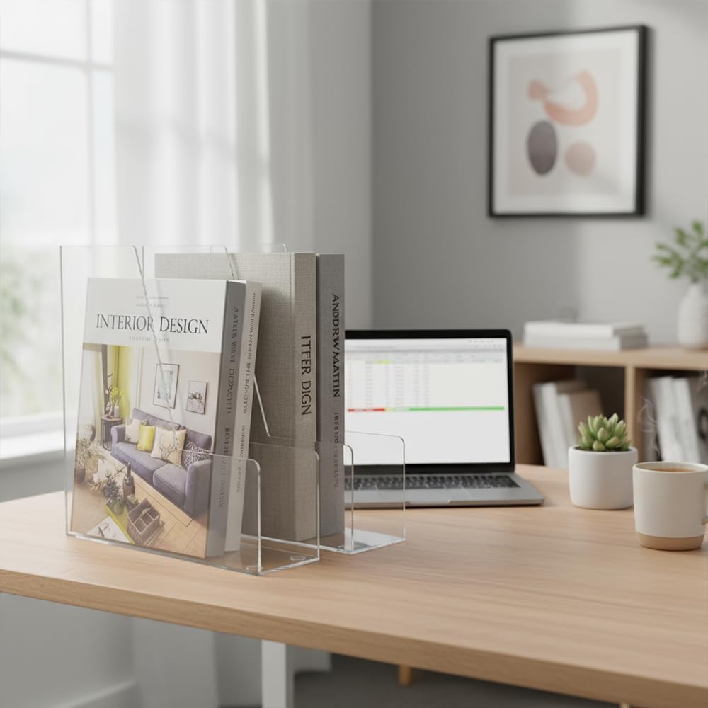 Vertical File Holder, 4 pack Clear Plastic Document Organizer and Clear Magazine Organizer, Multi-purpose Document Organizer for Home Office