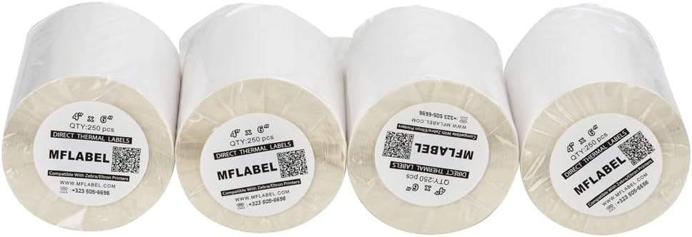 MFLABEL 4x6 Thermal Shipping Labels - 2 Rolls of 250, Perforated & Smudge-Proof Direct Thermal Labels Compatible with Rollo, Zebra, for Amazon UPS FedEx Shopify