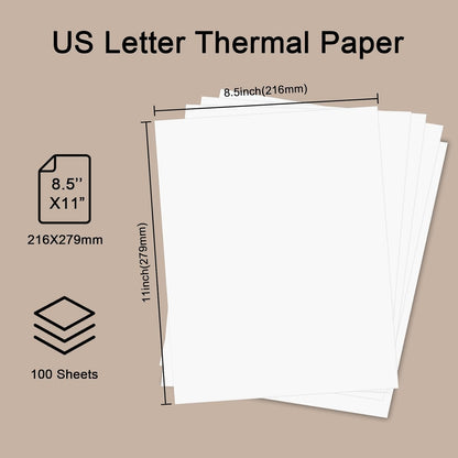 100 Sheets Thermal Printer Paper, 8.5''×11'' US Letter Size, Advanced Printing Paper, Thermal Paper Compatible with Brother Letter Portable Printer, Printer Paper for M08F-Letter, M832, M834, MT800