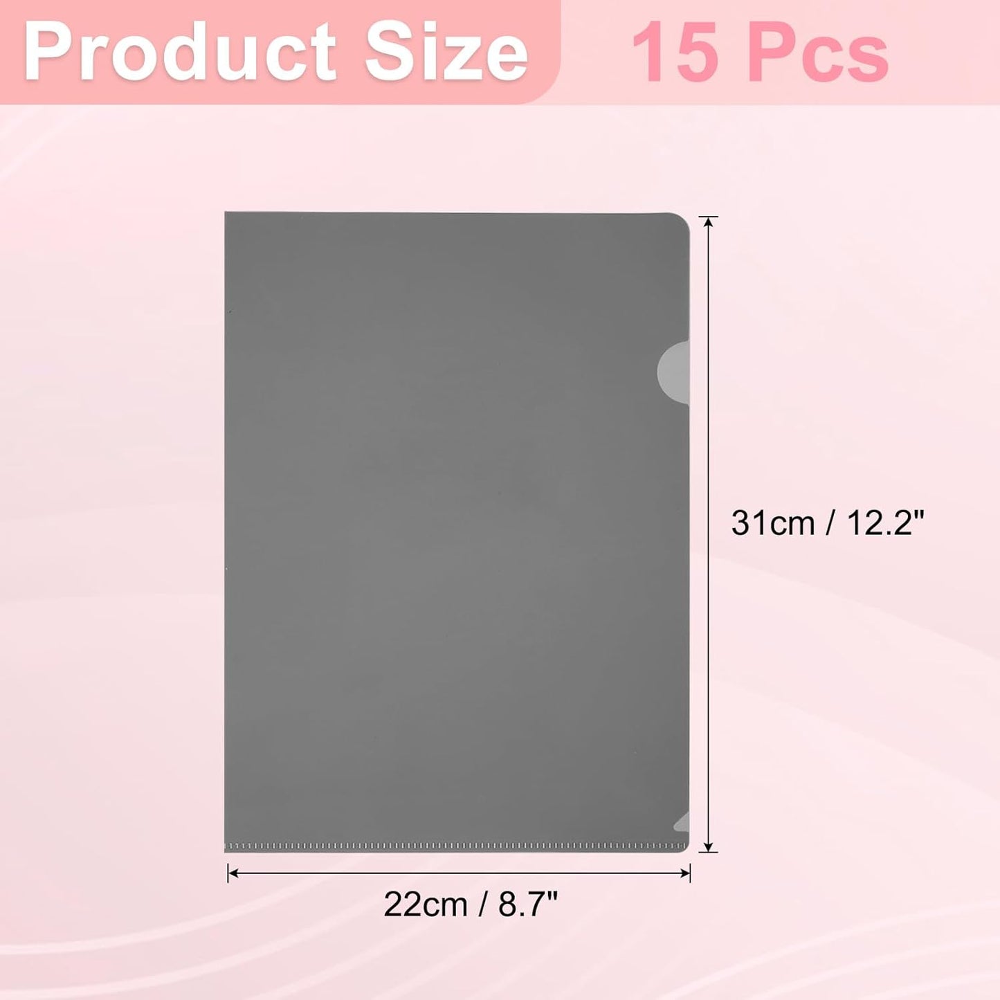 PATIKIL A5 Plastic Folders, 15 Pack Clear Folders L Type Project Pockets Paper Document Jacket Sleeves L Shaped Transparent for Documents Plastic Office File, 6.3x8.8in, Gray