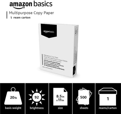 Amazon Basics Multipurpose Copy Printer Paper, 20 lb, 8.5 x 11 Inches, 10 Reams (5,000 Sheets), 92 Bright White