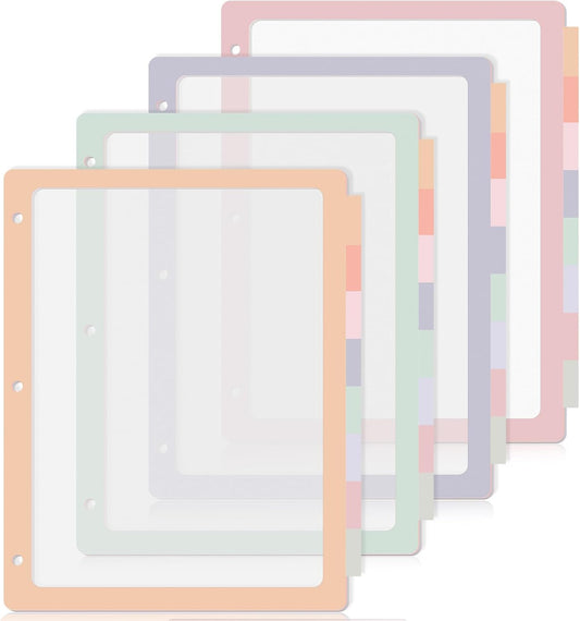 4 Sets 8 Tab Binder Dividers for 3 Ring 8.5 x 11 Inch Plastic Binder Dividers with Tabs Multicolor Letter Size Page Dividers 3 Hole Punch Clear File Organizer for School
