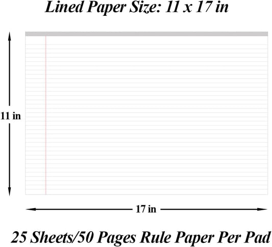 Yaridar 17" x 11" Legal Pads, 25 Sheets/50 Pages Per Legal Note Pads, Line Notepads, 100Gsm White Line Paper