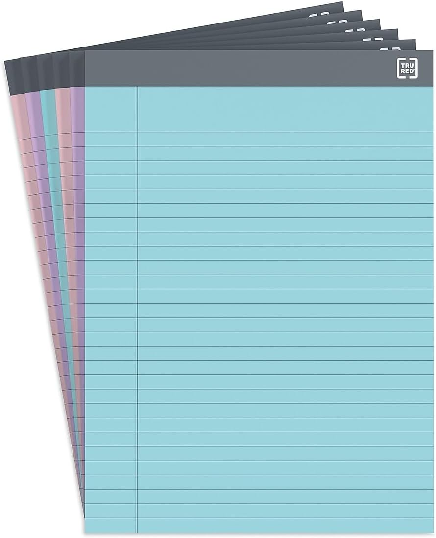 TRU RED Notepads, 8.5” x 11.75”, Wide Ruled, Canary, 50 Sheets/Pad, 12‑Pack
