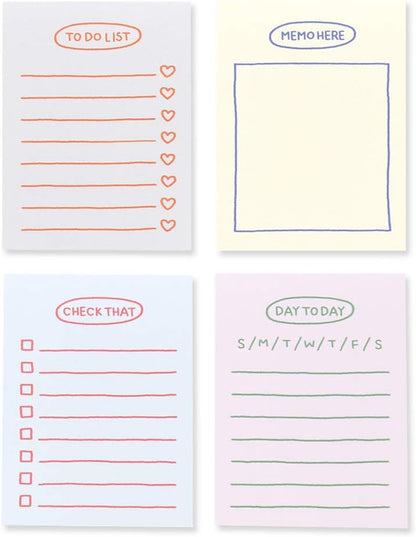 Monolike Memopad Memories design B SET - 4 Packs, 4 Different Designs, 100 Sheets Per Pad, Total 400 Sheets, Note pads, Writing pads, 3.15 x 4.17 Inches