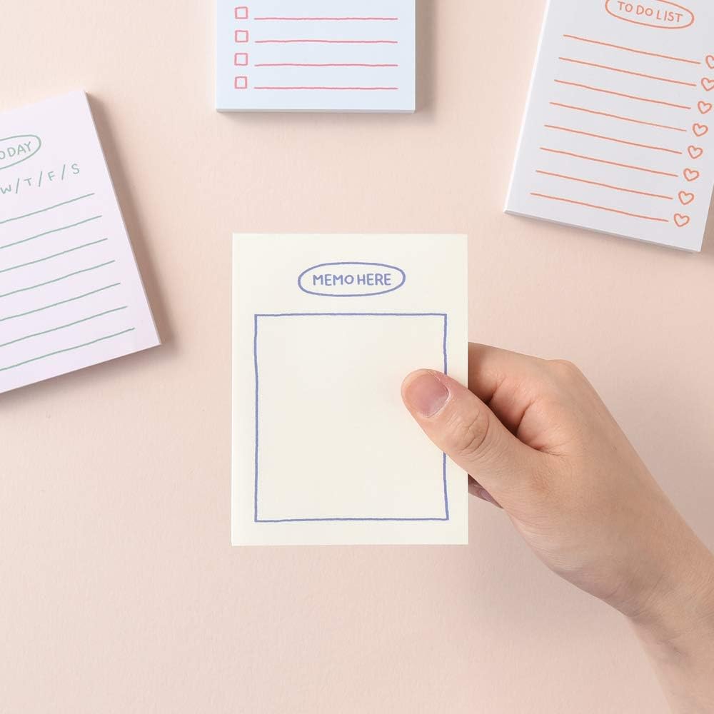 Monolike Memopad Memories design B SET - 4 Packs, 4 Different Designs, 100 Sheets Per Pad, Total 400 Sheets, Note pads, Writing pads, 3.15 x 4.17 Inches